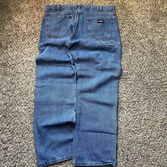 Mens Genuine Dickies Work Pants Jeans 36x30 Blue Denim YTK 36x30 Logo Cargo - Picture 1 of 7
